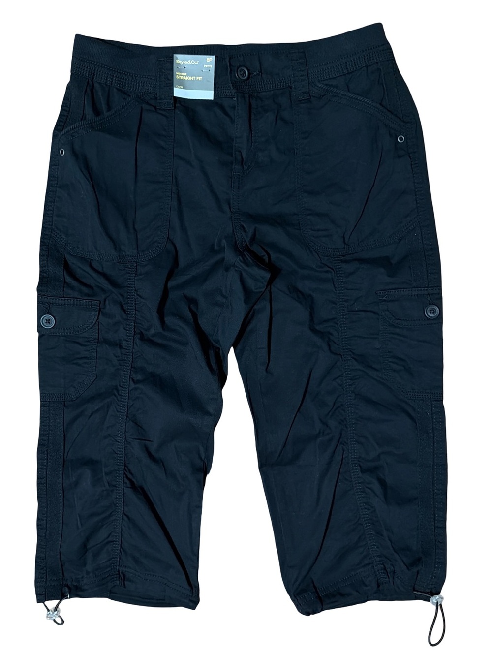 Style & Co Black Cargo Capri Pants Size 8 Petite